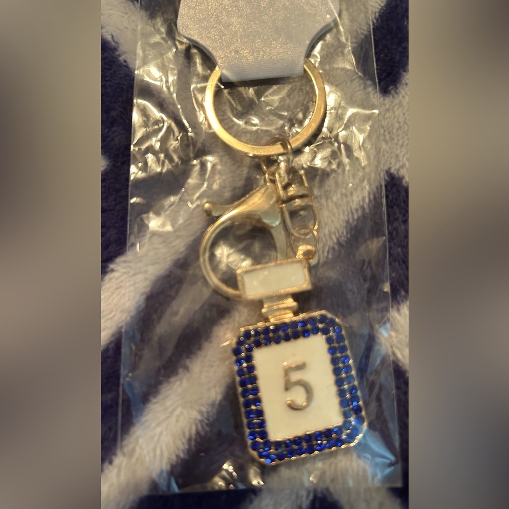 Purse or keychain charm perfume blue